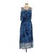 ACE Fashion Casual Dress: Blue Floral Motif Dresses - Women's Size Medium