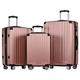 Merax Koffer Set 3-teilig, Hartschalen-Koffer Trolley Rollkoffer Reisekoffer Handgepäck, TSA Zollschloss, 4 Rollen, Teleskopgriff, ABS-Material, M-L-XL, Rosa