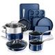 Granitestone Blue 15 Pc Pots and Pans Set Nonstick Cookware Set, Kitchen Cookware Sets, Pot and Pan Set, Pot Set, Diamond Coated Non Stick Pots and Pans Set with Lids + Bakeware, Dishwasher Safe