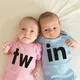 TW & IN Letter Print Newborn Infant Baby Boys Girls Black Bodysuit Twins Romper Jumpsuit Outfits