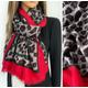 Womens Grey Red Leopard Print Scarf, Colour Block Multi Scarf Shawl Wrap, Long Large Ladies Gift For Her, Soft, Animal, Vintage