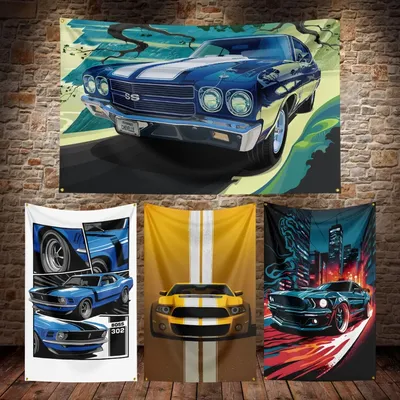 3 x5ft Muskel rennen Mustang Flagge Polyester Digitaldruck Auto Banner für Dekor Image