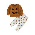 GXFC Kids Boy Halloween Outfits Clothes 6M 1T 2T 3T Children Boy Long Sleeve Face Print Sweatshirt+Pumpkin Elastic Long Pants 2Pcs Halloween-themed Clothing Costume for Toddler Baby Boy