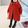 HAOTAGS Kids Girl Lapel Double Breasted Pea Coat Thicken Long Sleeve Button Trench Coat Pocket Outerwear Red Size 6-7 Years