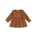 Gwiyeopda Toddler Baby Girls Ruffle Long Sleeve Crew Neck Buttons A-line Dress Casual Spring Fall Dress