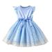 YDOJG Dresses For Girls Toddler Kids Children Baby Bowknot Ruffle Short Sleeve Tulle Birthday Dresses Patchwork Party Dress Princess Dress Outfits Clothes For 6-7 Years