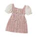 YDOJG Dresses For Girls Toddler Kids Baby Short Bubble Sleeve Patchwork Plaid Pearl Princess Dress Outfits For 18-24 Months