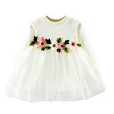 Gubotare Flower Girl Dress Floral Ribbed Long Sleeve Mesh Embroidered Tulle Ball Gown Dress Princess Clothes (White 6-12 Months)