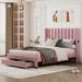 Queen Size Storage Bed Velvet Upholstered Platform Bed with a Big Drawer, Modern Queen Bed Frame