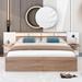 Queen Size Platform Bed with Extended Headboard & Storage Shelves, Wooden Bed Frame with USB Ports & Sockets for Bedroom,Natural