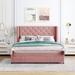 Queen Velvet Upholstered Storage Bed with Big Drawer, Wood Platform Bed Frame w/Wingback Headboard, No Box Spring Needed, Pink