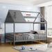 Full Size Wood House Bed with Fence and Roof, Funny Kids' Bed, Full Bed Frame, House-shaped Platform Bed