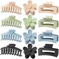 Large Hair Claw Clips 12 Pack 4.3 Inch Rectangle Hair Claw Clips Flower Hair Clips for Women Thin Thick Curly Hair, Big Matte Hair Clips Hair Claws Banana Clips Strong Hold, 3 Styles 4 Colors