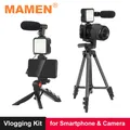 MAMEN Portable Phone Camera Travel Tripod Vlogging Kit with Microphone LED Light for Video Interview