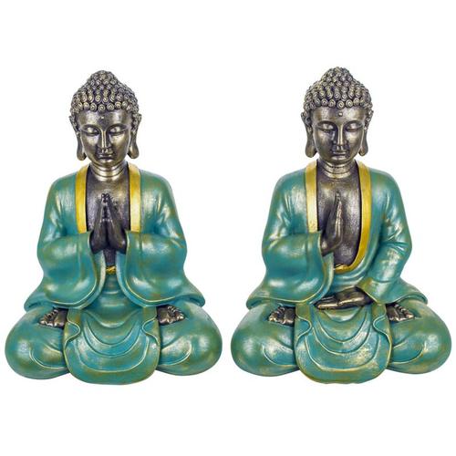 Buddha -Figurenfiguren Buddha Fibura meditiert 2 Buddha -Einheiten Blau 11x19x25cm 26643 – Azul