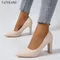 Classic Simple Point Toe Small Chunky Heeled Pumps Black Fashion Office Work Shoes Elegant Ladies