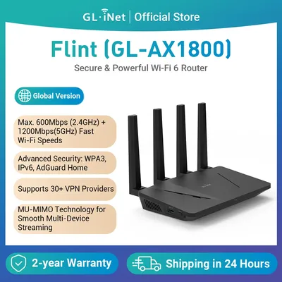 GL.iNet GL-AX1800 (Flint) WiFi 6 Router – Dualband-Gigabit-Wireless, 5 x 1G-Ethernet-Ports, erstaunliche OpenVpn- und WireGuard-Geschwindigkeit