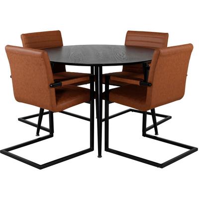 DippØ115BLBL ensemble table, table noir et 4 Art chaises Similicuir pu marron. - noir,marron
