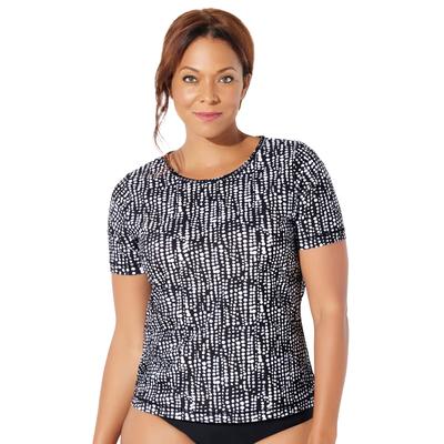 Plus Size Women's Chlorine Resistant Swim Tee Rash Guard by Swimsuits For All in Black Abstract Stripe (Size 32)