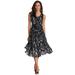 Plus Size Women's Printed Empire Waist Dress by Roaman's in Black White Brushstrokes (Size 20 W) Formal Evening