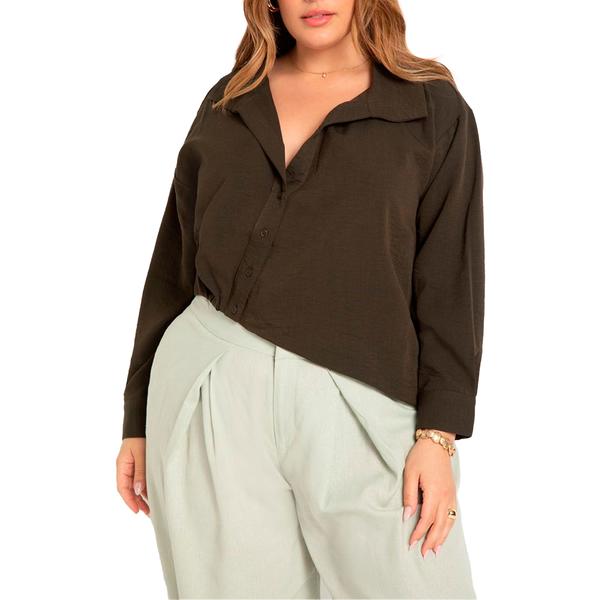 plus-size-womens-asym-hem-shirt-with-pleats-by-eloquii-in-rifle-green--size-22-/