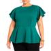 Plus Size Women's Flare Sleeve Peplum Top by ELOQUII in Forest Biome (Size 22)