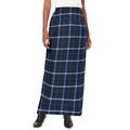 Plus Size Women's Side-Button Wool Skirt by Jessica London in Navy Shadow Plaid (Size 20 W) Wool Faux Wrap Plaid Maxi Skirt