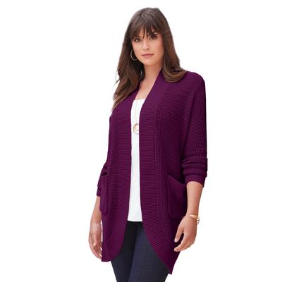 Plus Size Women's Waffle Cardigan by Roaman's in Dark Berry (Size 18/20)