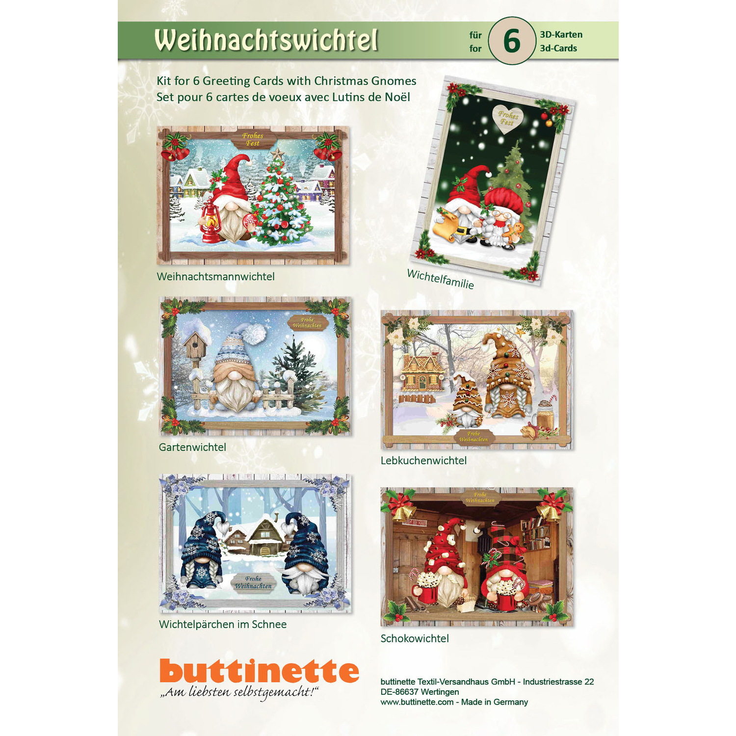 Kit créatif pour cartes 3D "lutin de Noël", pour 6 cartes