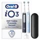 Oral-B iO3 2X Electric Toothbrushes For Adults, Gifts For Her / Him, 2 Toothbrush Heads & 1 Travel Case, 3 Modes With Teeth Whitening, 2 Pin UK Plug, Black & Blue