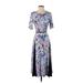 Nina Leonard Casual Dress - Midi: Blue Floral Dresses - Women's Size P