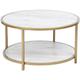 Table basse ronde salon scandinave motif bois pieds doré 8080 - Urban Meuble