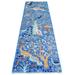 Shahbanu Rugs Berry Blue Hand Knotted Afghan Peshawar with Birds of Paradise Abrash Pure Wool Veggie Dyes Runner Rug (2'9"x8'3")