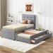 Merax Upholstered Platform Bed with Pull-out Twin Size Trundle and 3 Drawers