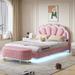 2-Piece Bedroom Sets with Upholstered LED Platform Bed Velvet Storage Ottoman