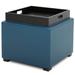 Storage Ottoman Cube with Tray, Footrest Stool Seat Serve as Side Table, PU Leather in Dark Blue
