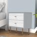 Dap 24 Inch 2 Drawer Nightstand, Satin Gold Handles and Legs, White, Gray