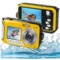 Underwater Camera, 2.7K 48MP Waterproof Digital Camera with Selfie Dual Screens, 16X Digital Zoom, 10FT Waterproof, for Snorkeling (Yellow)