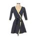 1901 Casual Dress - A-Line V-Neck 3/4 sleeves: Blue Stripes Dresses - Women's Size 4 Petite