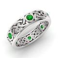 Diamondere Natural and Certified Emerald Wedding Band Ring in 9ct White Gold | 0.66 Carat Celtic Knot Ring for Mens, UK Size R 3/4