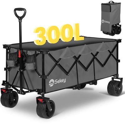 Xxxl Bollerwagen Faltbar Extralang mit Bremsen 300L 150KG, Breite Reifen Alle Gelände, Patentiert Image