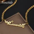 Atoztide Personalized Custom Name Necklace Zircon Heart Crown for Women Stainless Steel Pendant Box