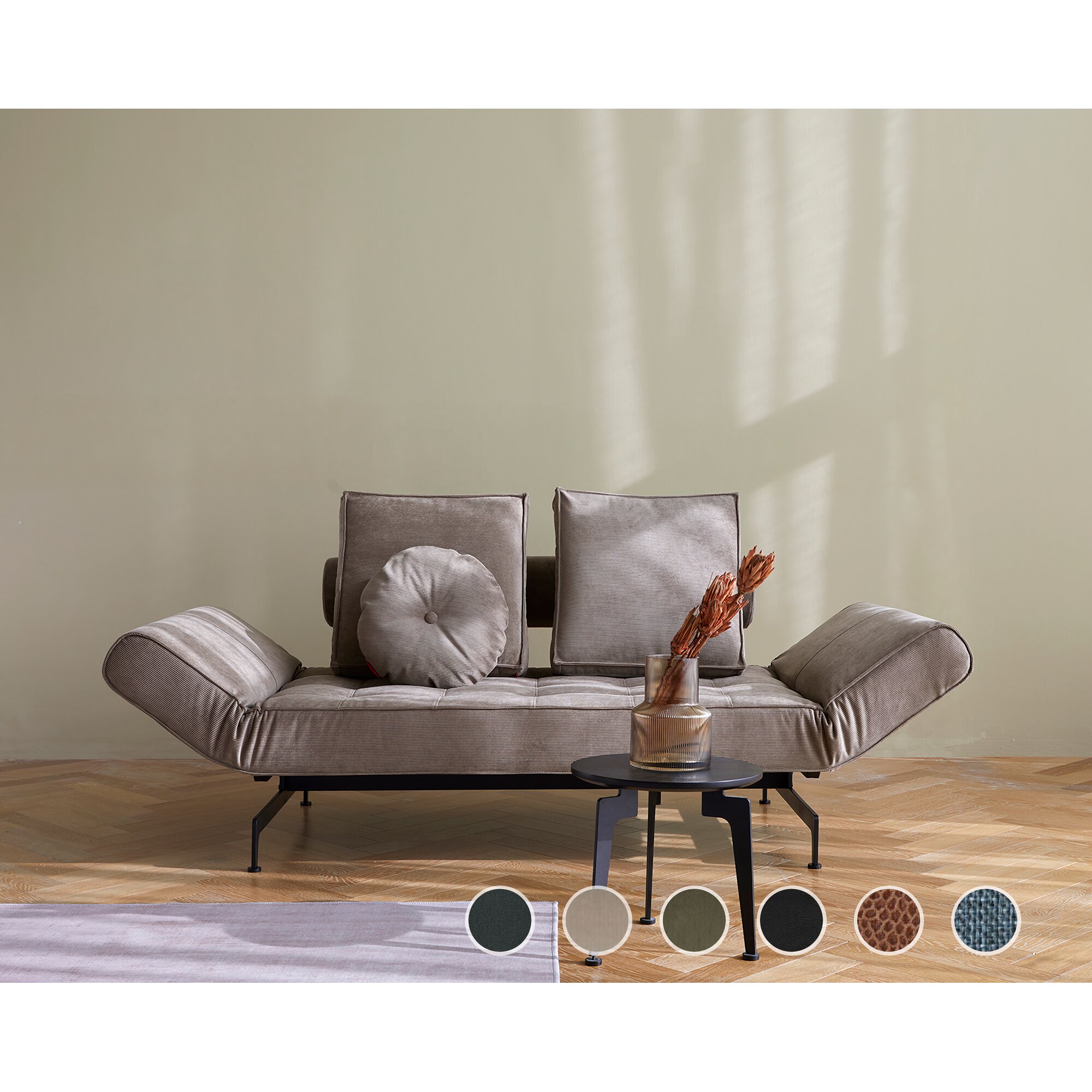 Innovation »GHIA« Design-Sofa Laser Matt/Schwarz / 316 Cordufine Pine Green