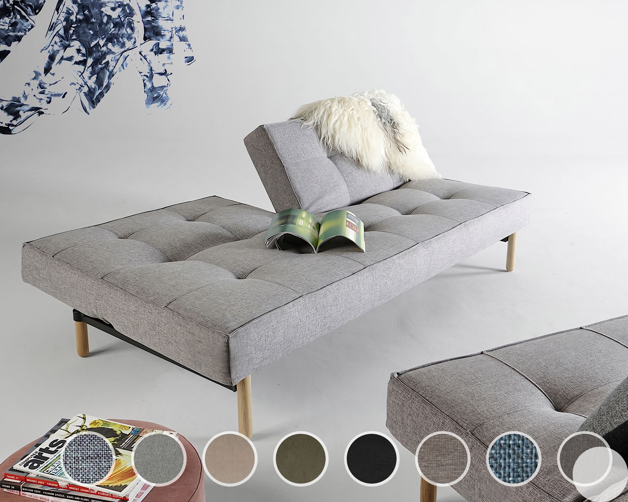 Innovation »Splitback« Klappsofa Styletto Dunkles Holz/Matt / 316 Cordufine Pine Green