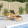 Dcenta Patio Deck Chair with Footrest and Table Wood Acacia and Textilene Backrest Adjustable Sun Lounger Chair Set for Pool Patio Balcony Lawn Garden Outdoor Furniture