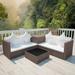 moobody 4 Piece Patio Lounge Set Cushined 2-Seater Sofas with Glass Top Coffee Table and Storage Box Conversation Set Poly Rattan Brown Outdoor Sectional Sofa Set for Garden Balcony Lawn Deck