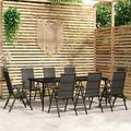 moobody 9 Piece Outdoor Dining Set Glass Tabletop Table and Backrest Adjustable 8 Garden Chairs PE Rattan Dinner Set for Balcony Yard Deck Lawn Patio
