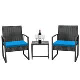 Homall Patio Furniture 3-Piece Set Casual Wicker Chair Bistro Chair with Coffee Table Black/Blue