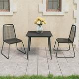 moobody 3 Piece Patio Dining Set Glass Tabletop Table and 2 Chairs PVC Rattan Black Outdoor Dining Set for Garden Lawn Courtyard