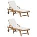 moobody 2 Piece Sun Lounger with Cream Cushion Backrest Adjustable Chaise Lounge Chair Teak Wood for Poolside Patio Garden Balcony Outdoor Furniture 76.8 x 23.4 x 13.8 Inches (L x W x H)